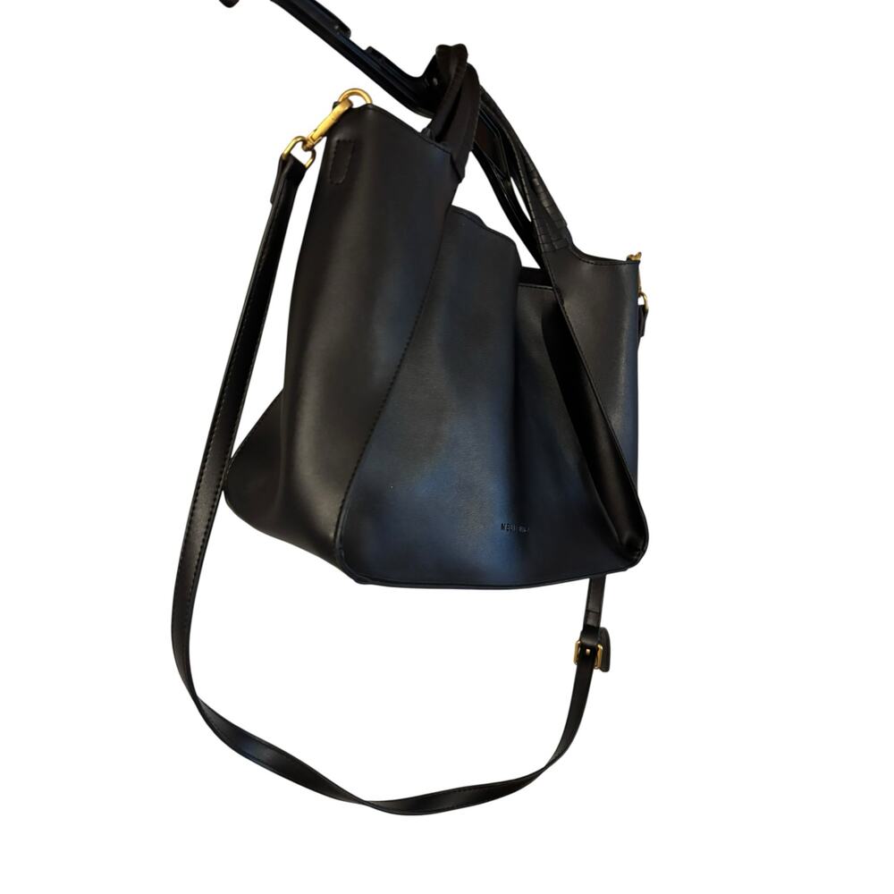 Melie Bianco Megan Recycled Vegan Tote Bag Black Shoulder Strap - Picture 5 of 7